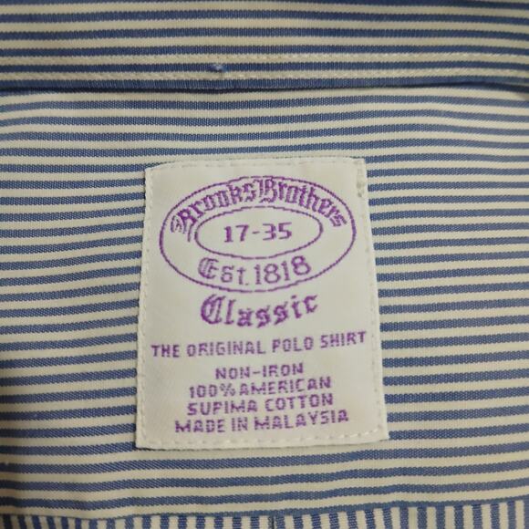 Brooks Brothers 17-35 CLASSIC blue/white cotton stripe LS button down shirt - Picture 2 of 12